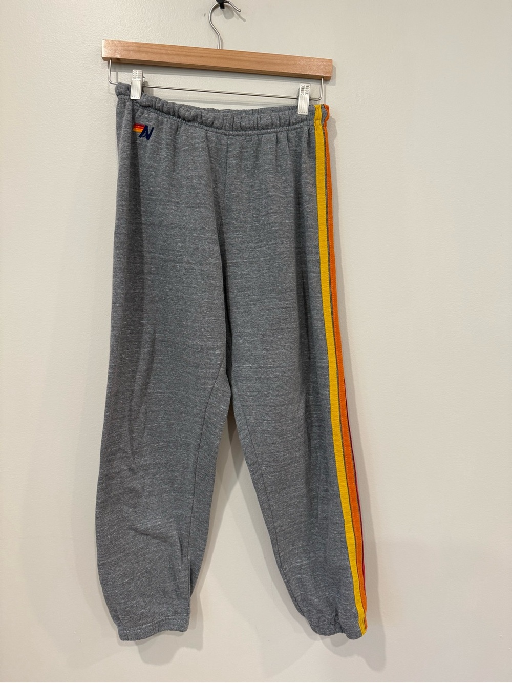 Aviator Nation 5 Stripe Rainbow Sweatpants Joggers Heather Grey Size Large